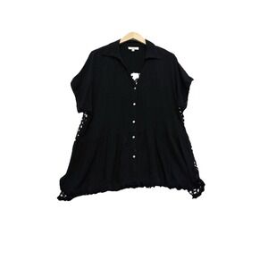 Umgee Tunic LagenLook Linen Blend Boho Hippie‎ Fringe Button 1X Multi Fabric Top